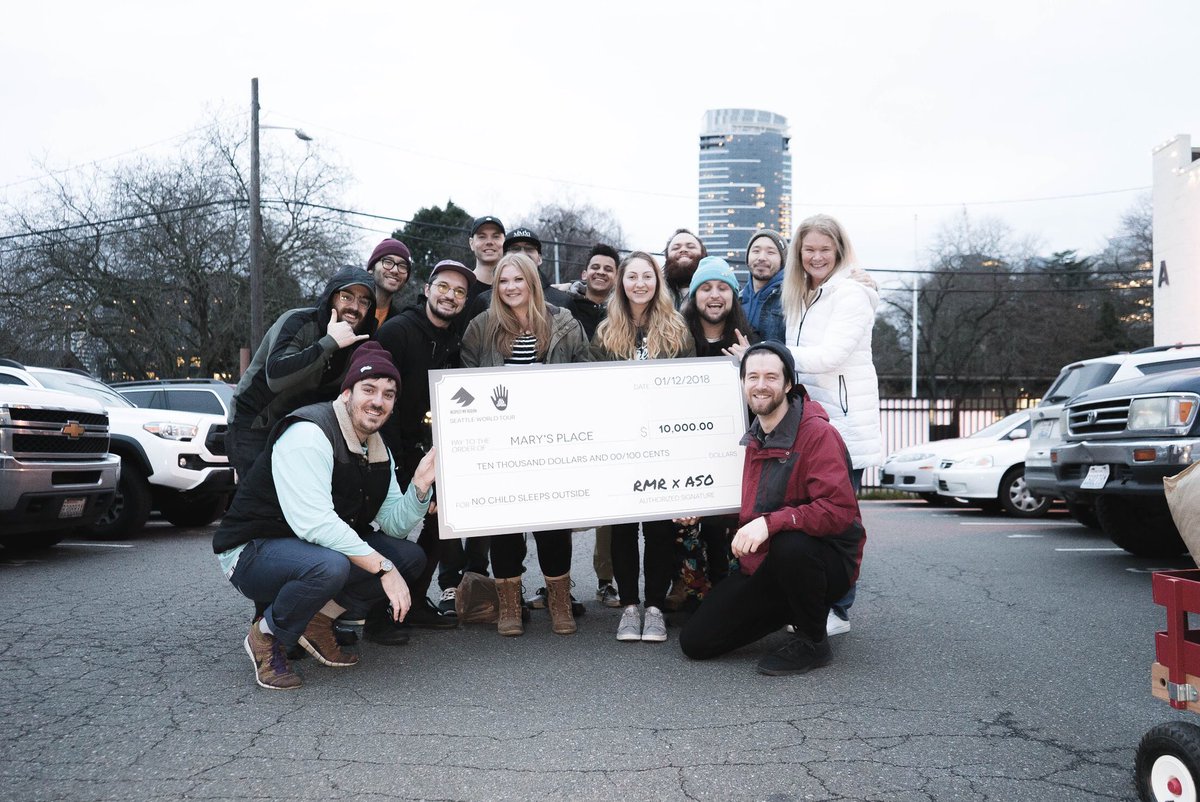 AllStarOpera's tweet photo. This morning was the most rewarding moment yet in our young careers.

ASO &amp; @RespectMyRegion pulled up to @MarysPlaceWA w/ a tour van packed full of clothing donations &amp; a big ol’ check for $10,000

Your support of the Seattle World Tour will help shelter 600+ kids ❤️

Thank you! https://t.co/7nZTx7puR1