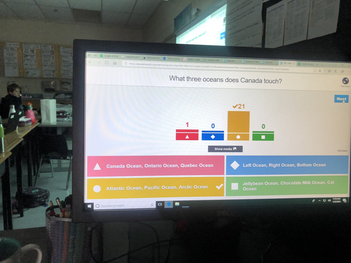 Practicing our social studies knowledge using Kahoot
