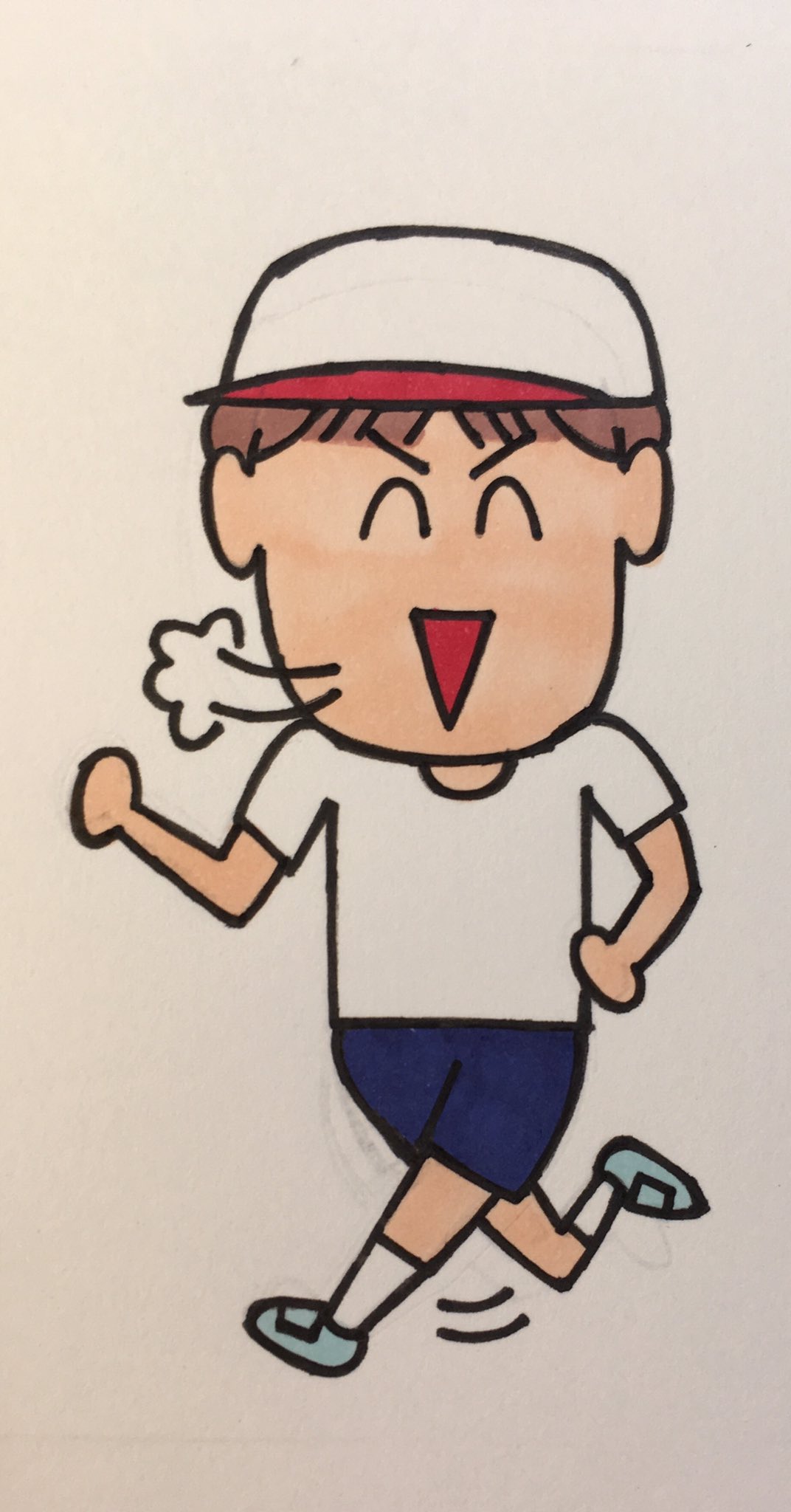 わだ ヨシタカ 小学校の持久走大会のイラストです 真冬の辛い学校行事の一つですねぇ 中には 張り切って頑張る児童もいます やったー 1位になった と喜ぶ 小学生 持久走 姉