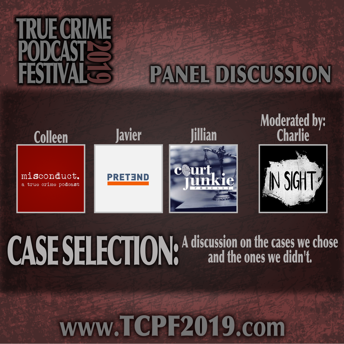 TCPFOfficial's tweet image. Announcing our first discussion panel! @insightfulpod (Charlie) will moderate a discussion between @CourtJunkiePod @pretend_radio &amp;amp; @misconductpod about how they select cases... and why they opt not to cover some. 
#TCPF2019 #TrueCrime #Podcasts