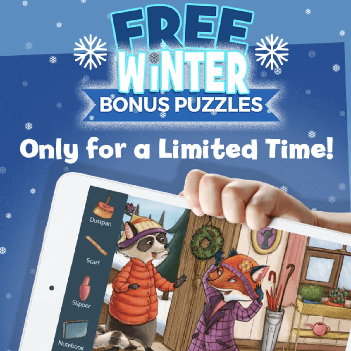 Highlights's tweet photo. Did you know you can play winter bonus puzzles for FREE in our #HiddenPictures (https://t.co/HdOy2XbGWV) and Puzzle Town (https://t.co/xmZHjAMk1O) apps? Download now before this limited-time offer melts away! ⛄️ #appsforkids #puzzleapps https://t.co/GjRcwk8tR1