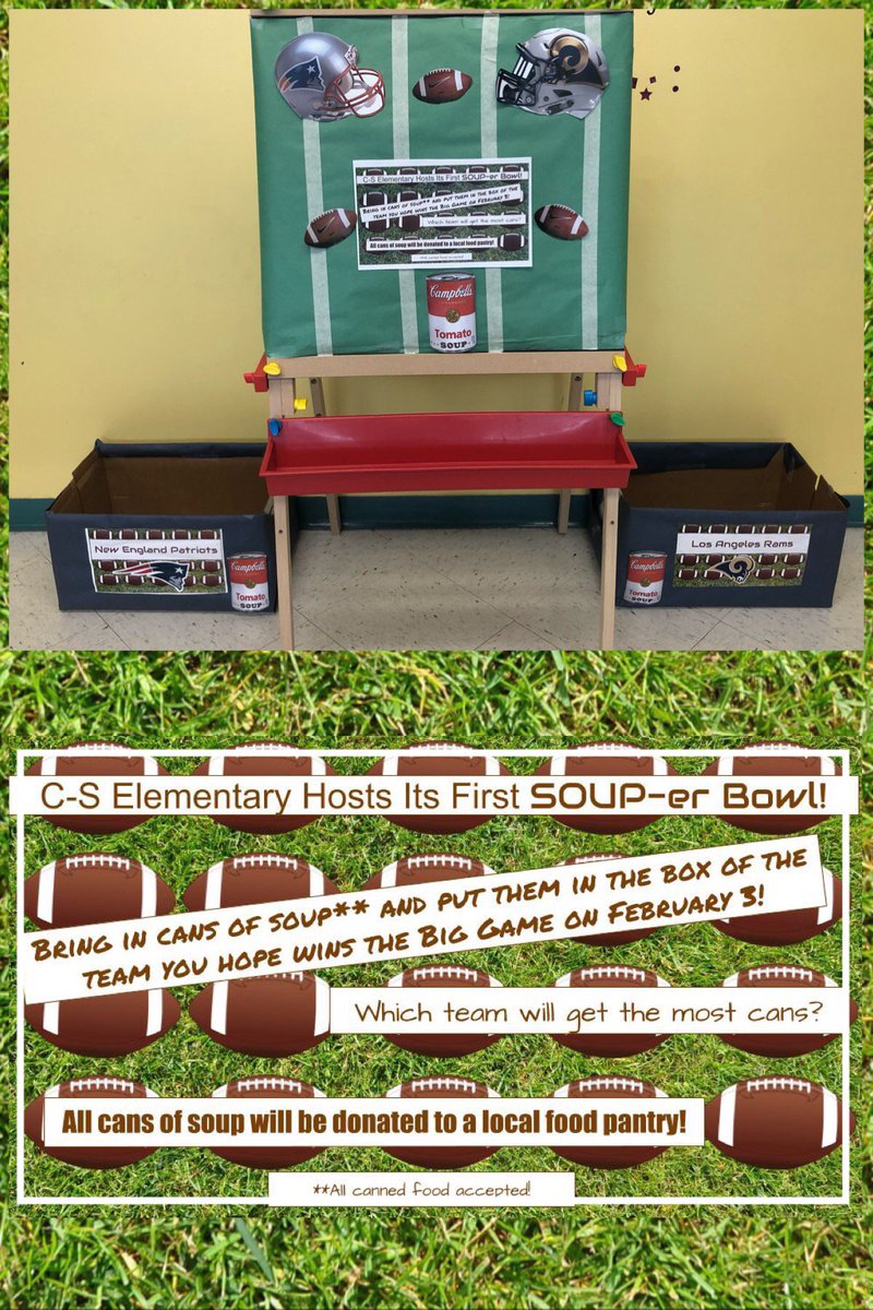 Principal_KL's tweet photo. Hey sports fans (and everyone else, too)! Let’s cheer for our teams while helping our community! #FillTheBoxes #SoupErBowl #CSrocks #BeMoreEagle https://t.co/iDo77AKTuf