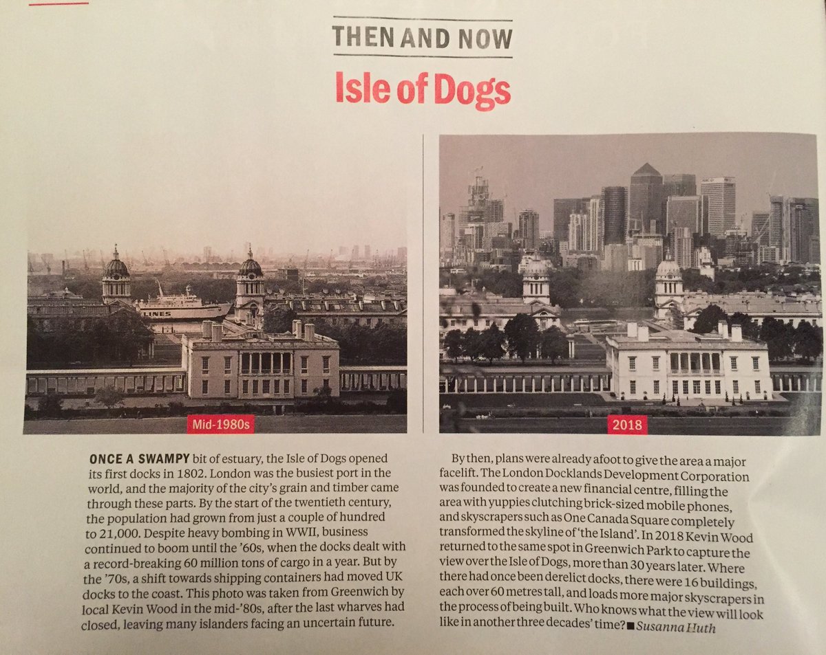 Boydongood's tweet image. Extraordinary then and now  picture from today’s ⁦@TimeOutLondon⁩ of the view across Greenwich to Docklands. The change in just 30 years is amazing.