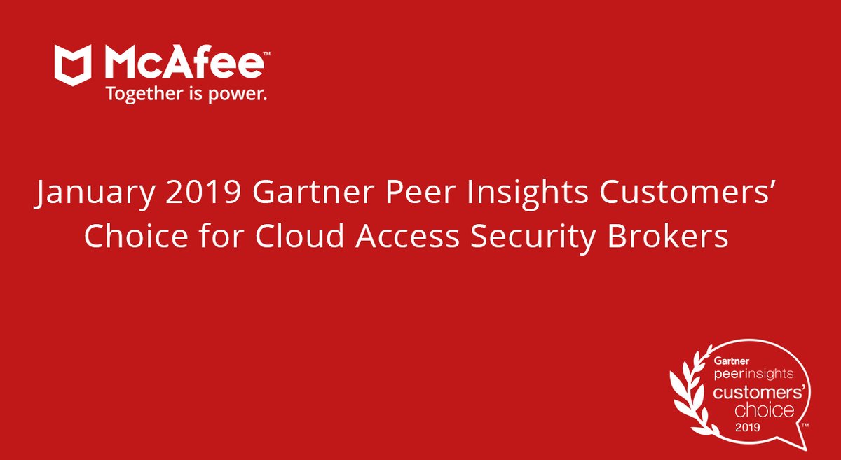 We are thrilled to be named a January 2019 Customers’ Choice for Cloud Access Security Brokers (#CASB) on Gartner Peer Insights. mcafee.ly/2S0uyVn