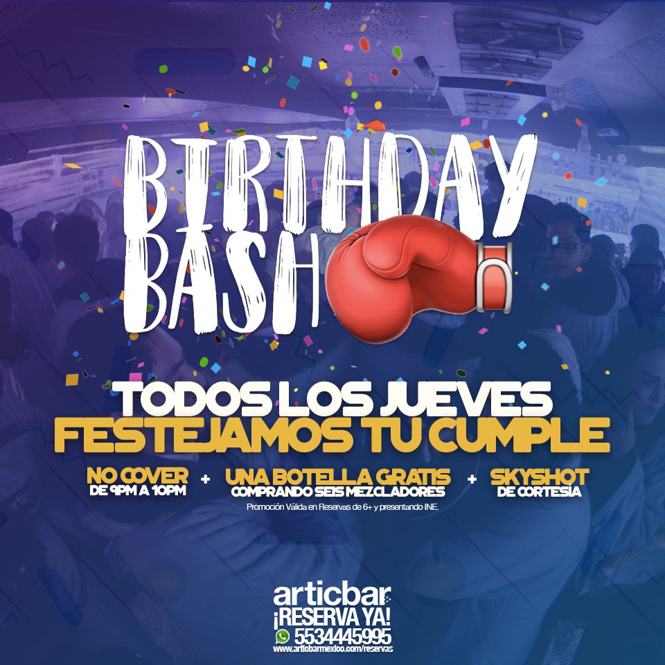 ¿Ya conoces nuestra #PromoCumpleañera? En reservas de 6+ &amp; presentando: No Cover de 9:00pm a 10:00pm + 1 botella gratis en la compra de seis mezcladores + 1 SkyShot de Cortesía. 🎉🎉🍾🍾🎈🎈 

#BirthdayBash #Condesa #CDMX #ArticBar #BarDeHielo #Cumpleaños #Promo #BeArtic #BeCool