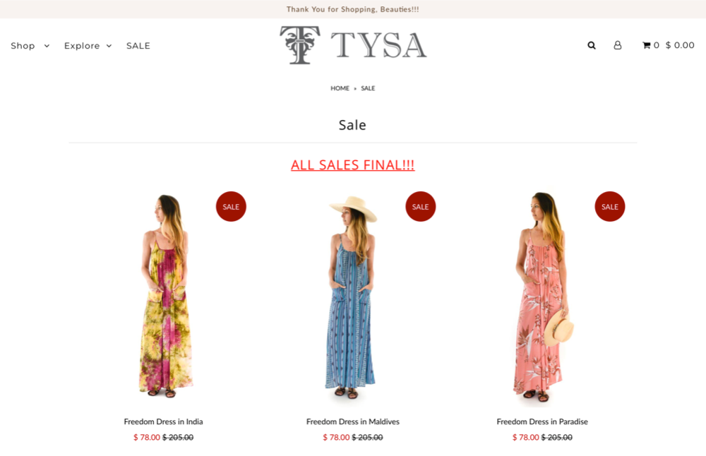 Sale Section = RESTOCKED! We've added over 200 new styles to our sale section, Beauties!!! Free shipping on all orders over $150! 👗👚 - mailchi.mp/tysadesigns.co…