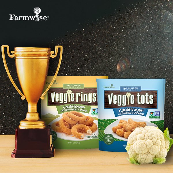 FarmwiseFoods's tweet photo. Cauliflower named 2018 Trendiest Veggie of the Year by Fast Company (https://t.co/q1dPEkOuD2). Enjoy the Veggie Trend with Farmwise® Cauliflower Veggie Rings® &amp; Cauliflower Veggie Tots®. Follow the link to download a $1.00 off your next bag: https://t.co/3v5YxrQqUK https://t.co/DVaWi5FKm0