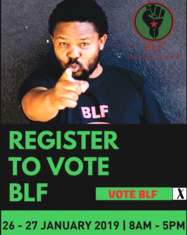 BrianTloubatla's tweet photo. #RegisterToVoteBLF: This weekend, 26 - 27 January from 8am - 5pm, let's all go and register to vote for the only pro-Black political party in South Africa @BLF_SouthAfrica.
#DefendRET
#VoteBLF2019
#TakeBLFtoParliament https://t.co/fCpjcy5fNZ
