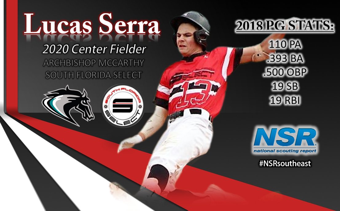 🚨NEW PROSPECT ALERT🚨 #NSRsoutheast is excited to add <a href="/serralucas2020/">Lucas Serra</a>. The junior from <a href="/McCarthyHS/">Archbishop Edward A. McCarthy High School</a> impressed on the 2018 <a href="/PerfectGameUSA/">Perfect Game USA</a> circuit w/ <a href="/SoFloSelect/">South Florida Select Softball & Baseball</a>. He's a pitcher's best friend in CF &amp; the ideal table-setter for any lineup. #uncommitted #NSRnow #NSRbaseball @NSRnow