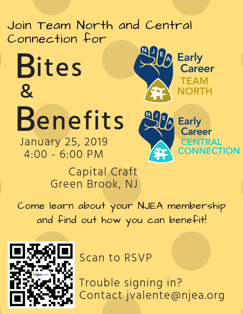 Are you an <a href="/NJEA/">NJEA</a> member?! Do you want to eat delicious food and learn about what your membership gets you?! Join <a href="/NJEA_CC/">NJEA Central Connection</a> and NJEA Team North this Friday to do just that!