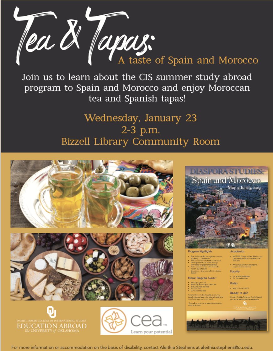 OU Folks: Interested in studying abroad with me in Spain and Morocco? Stop by tomorrow for more information!