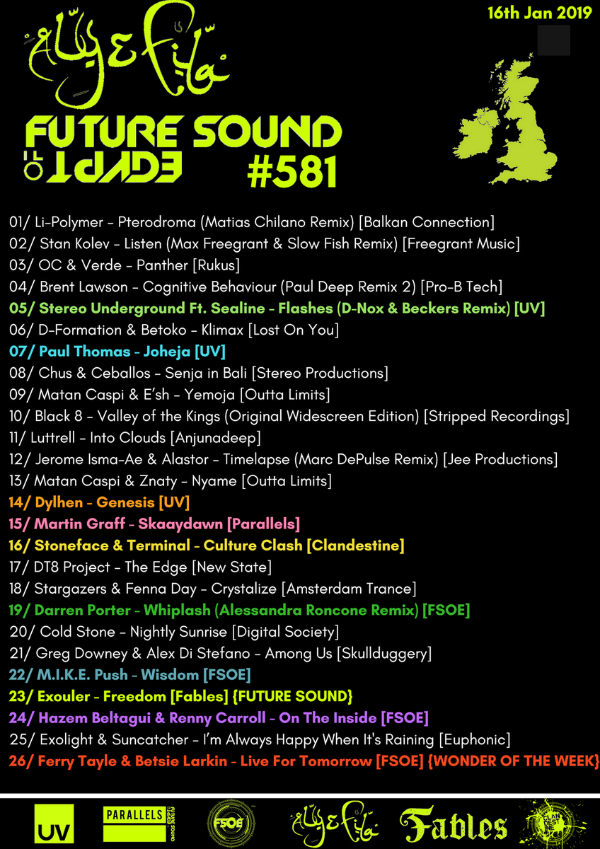 FSOEBirmingham's tweet photo. *New format for 2019*
Did you miss our tracklists?
Well, they're back, starting today with #FSOE582 this evening.
Re-listen to last week's show here: https://t.co/oSmlvFjVQu
Tracklist attached.
FSOE tracks highlighted for reference, incl. #FutureSound and #WonderOfTheWeek. https://t.co/jY0fECDKCu