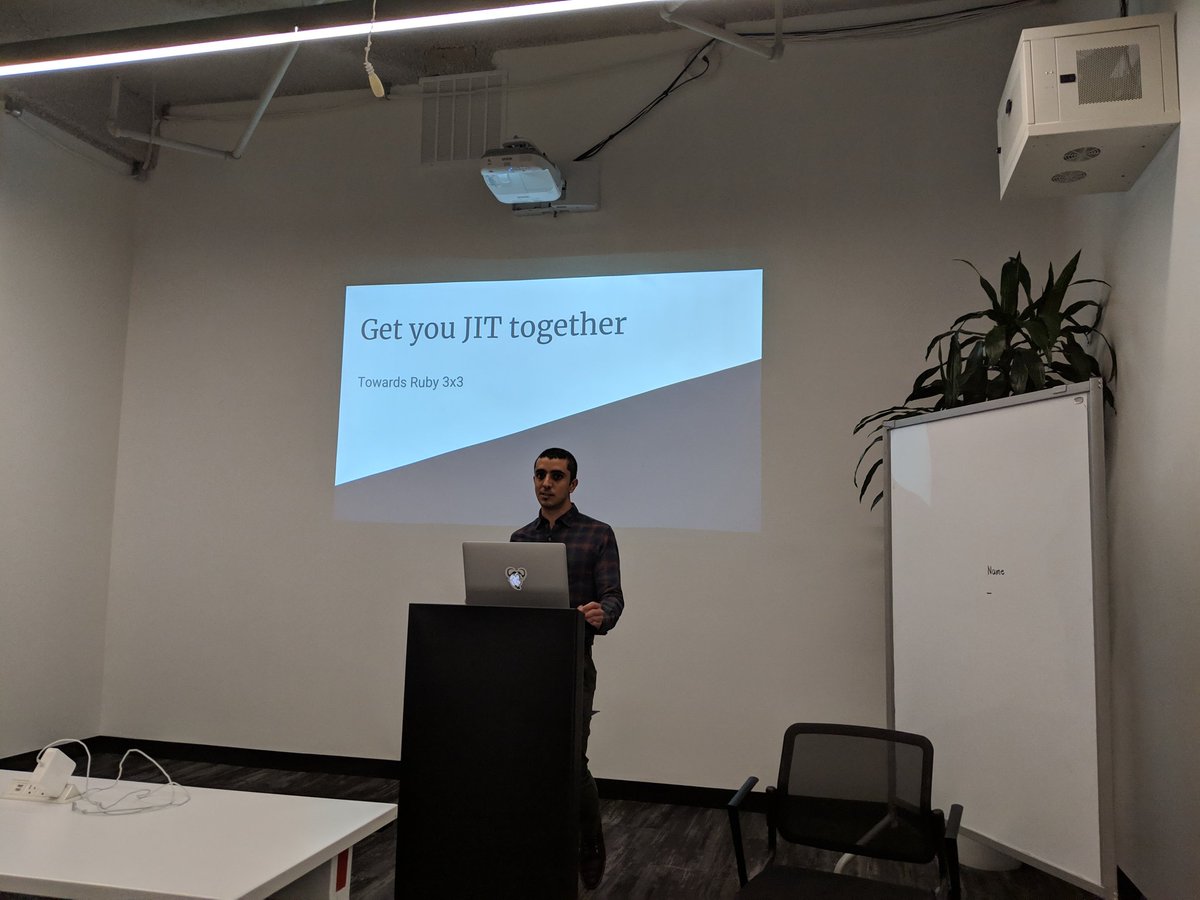 austinonrails's tweet image. whenever you need a speaker on the spot, @gal_tsu is always there to step up. here he is telling us about #ruby's #jitcompiler