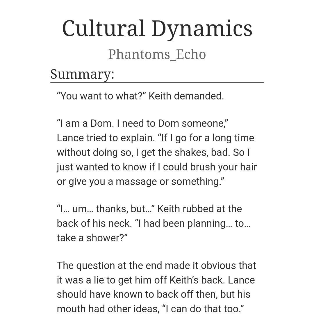 daily klance fanfiction on X: Time for something a little bit spicy! 💜  Chapters: 3 Words: 16084 Tags: Domsub, no smut, Bathing, Nudity, Dom  Lance, Sub Keith, they figure it out, fluff,