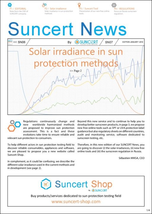 SUNCERT_SAS's tweet photo. Read our latest "Suncert News 7" and discover our new Suncert Tool, a topic dedicated to irradiance and sunscreen regulations in Russia. https://t.co/SLnUcbDxmW https://t.co/cKAT5msUOT