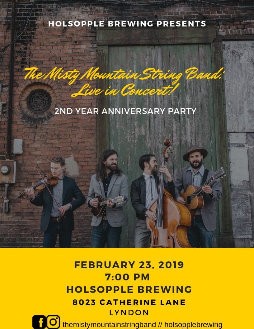 MMStringBand (@mmstringband) on Twitter photo Catch us at <a href="/HolsoppleBrew/">Holsopple Brewing</a> on Feb 23rd! Catch us at <a href="/HolsoppleBrew/">Holsopple Brewing</a> on Feb 23rd!