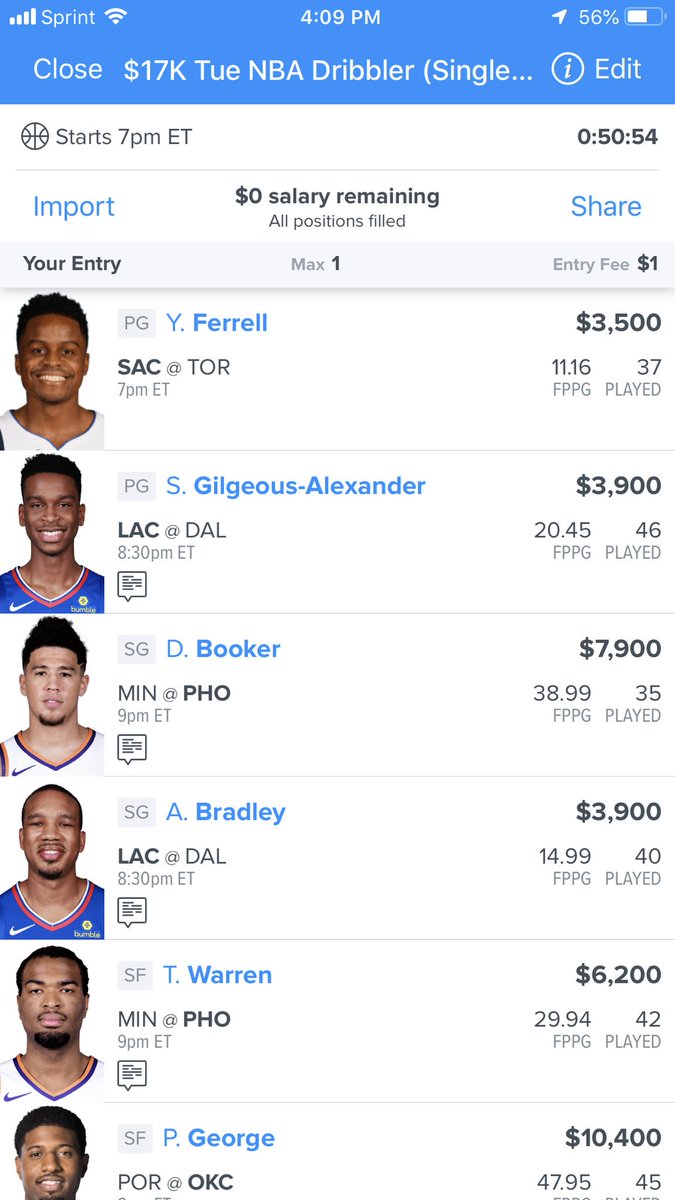 AesteticD's tweet photo. Tonight’s NBA lineups!! Feeling super good about these! Stay posted if I happen to make an update! #fanduel #NBA #freelineup #DFS #firstlineup #letsgetthiscash #BANKROLLGAINS https://t.co/F3MRLmb52h
