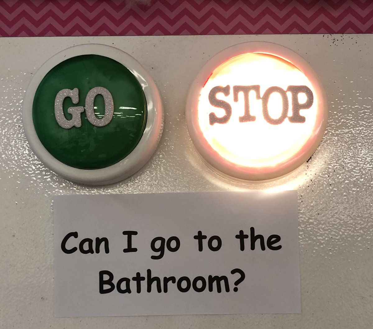 My mentee had issues with students disrupting instruction to ask to use the bathroom. We brainstormed different nonverbal ways to signal when it’s an appropriate time for students to go... this was what she came up with! #classroommanagement #nonverbalcues #reflectandadjust