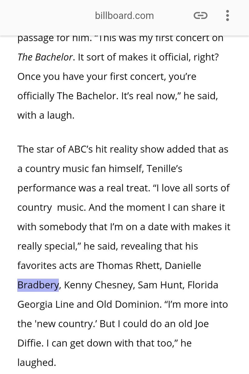 If I read correctly, according to Billboard the current "The Bachelor" likes country music acts including:
