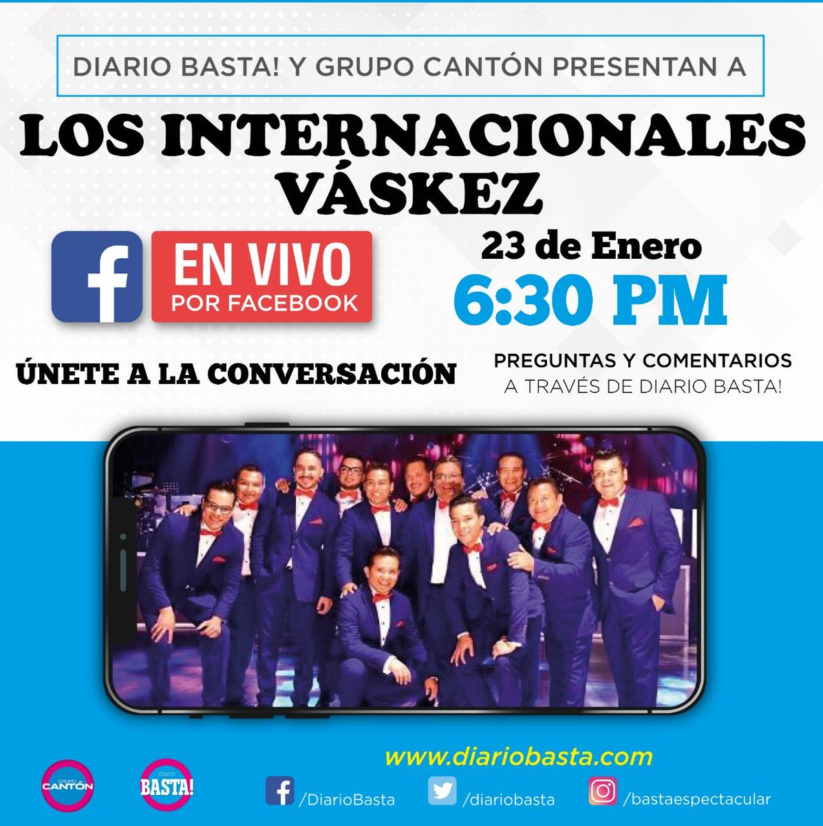 UMusicMexico's tweet photo. Anota la hora ⏰ Mañana 23 de enero, los @InterVaskez en #FacebookLive con @diariobasta 🔴 https://t.co/Dga6rXyErb
