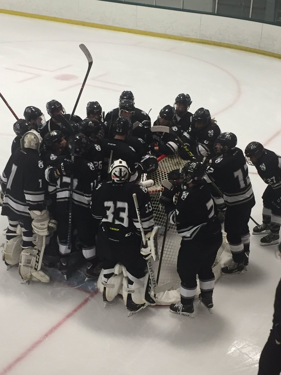 The boys get ready to take the ice against St. Joseph’s College (Standish, Me)
