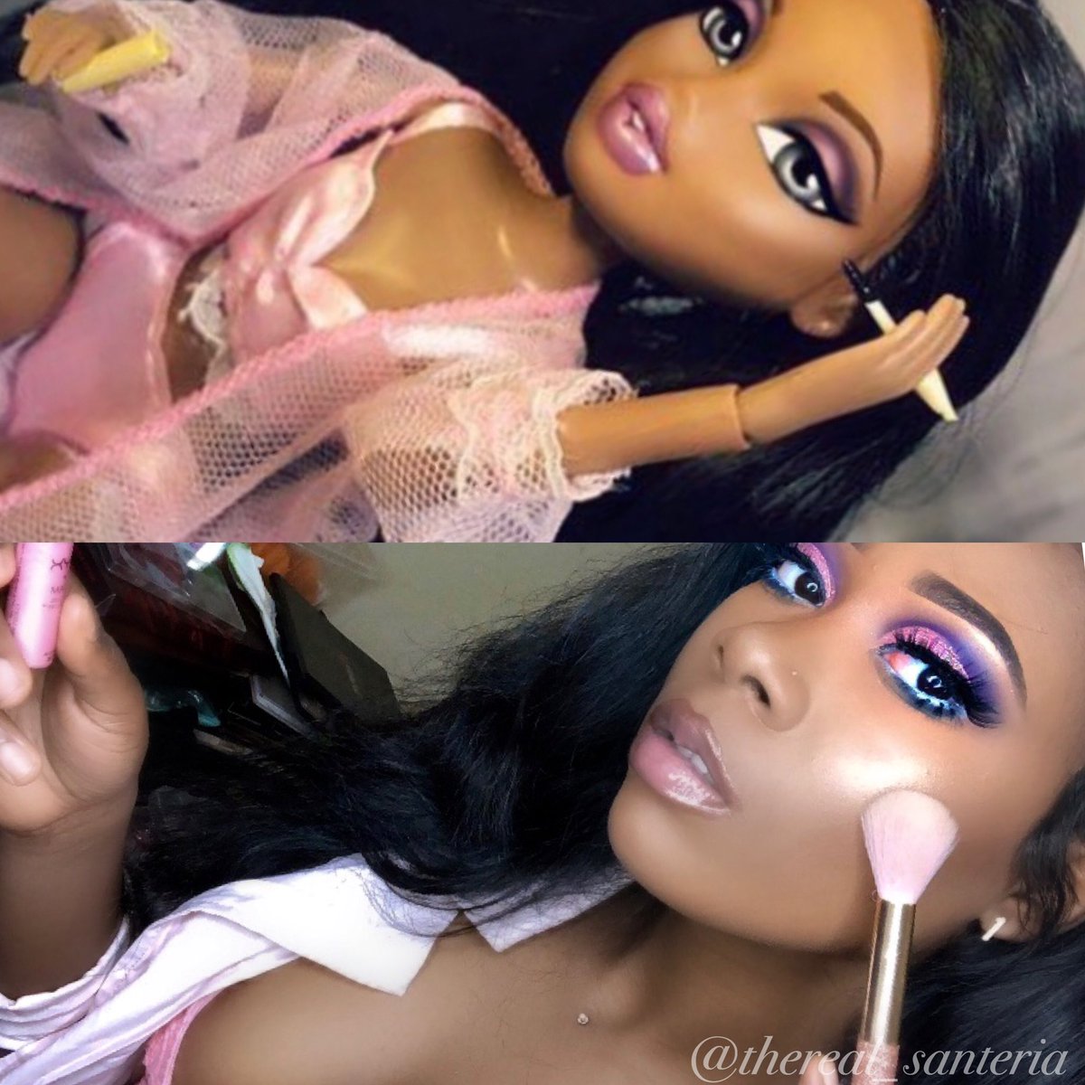 san_san16's tweet photo. LIFE SIZE BRATZ DOLL👸🏽💋 #BRATZDOLLCHALLENGE #FromPretty2Perfection #FP2P #ViralMakeup #BratzDoll #BratzDollChallenge #Bratzchallenge #bratz #bratz IG:thereal_santeria FB:SanteriaJohnson https://t.co/BE6G5pk3U2