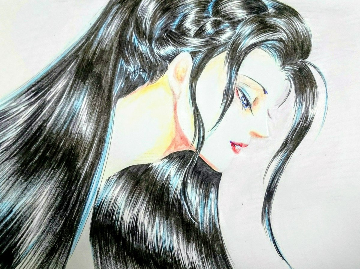 立野 千代子 En Twitter お絵描き 筆ペン 色鉛筆 その子二十 はたち 櫛に流るる黒髪の おごりの春のうつくしきかな 与謝野晶子