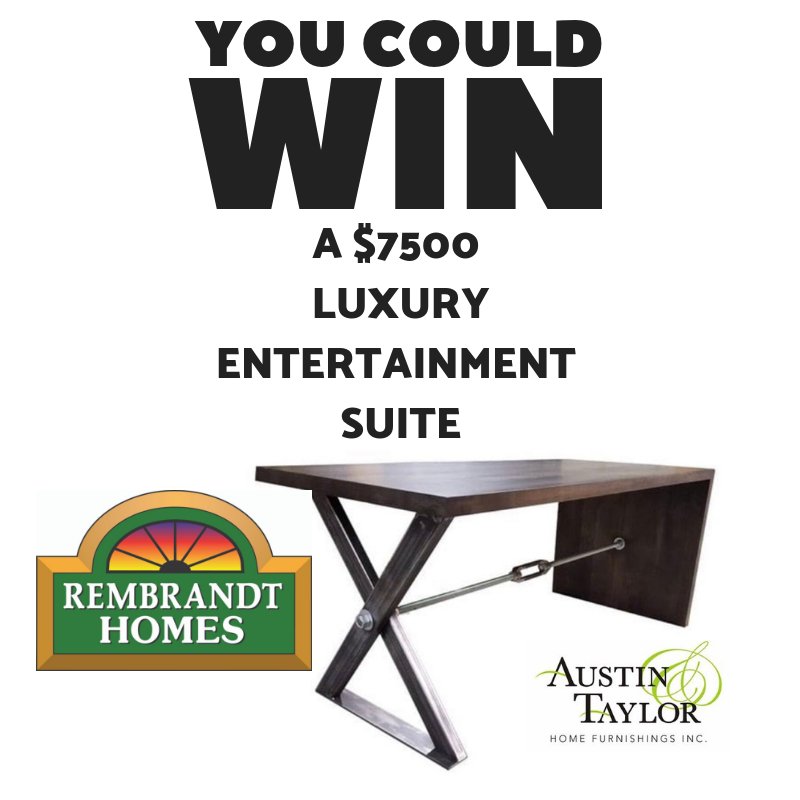 WOW! You don't want to miss this! <a href="/RembrandtHomes/">RembrandtHomes</a> is giving away a $7500 Entertainment Suite from #AustinTaylor that includes a waterfall pub table, linear electric fireplace AND a 55' 4K TV! Visit their booth in the Main Lobby! #LSHS19