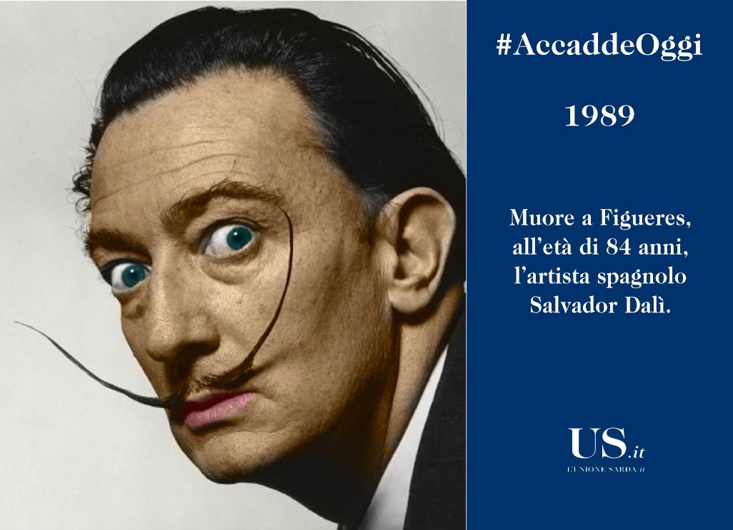 UnioneSarda's tweet photo. #AccaddeOggi - Il #23gennaio 1989 moriva a Figueres l'artista spagnolo #SalvadorDalì. https://t.co/1qDsyri2Dj