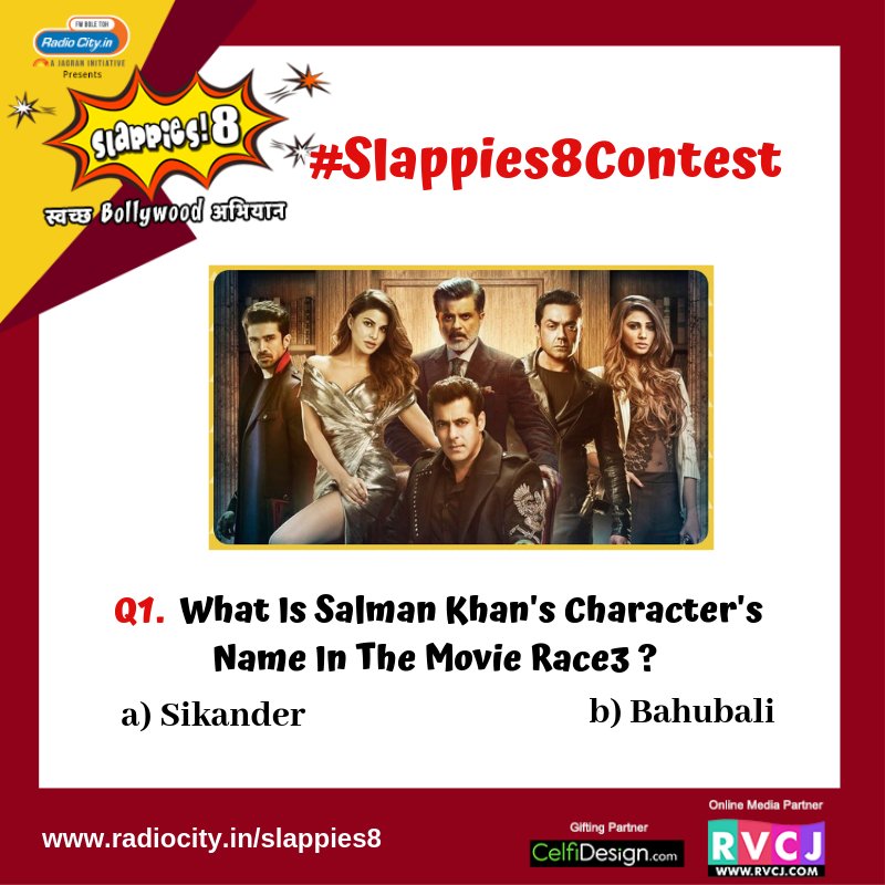 radiocityindia's tweet photo. Here's the first question of the #Slappies8 Contest. To win gift voucher worth Rs 1000 you have to:-

1) Answer the below question 
&amp;
2) Give as many slaps as you can for the worst movie of 2018 here - https://t.co/HXwUW9qi68

Gifting Partner - @Celfidesign https://t.co/J6hMKlS7lk