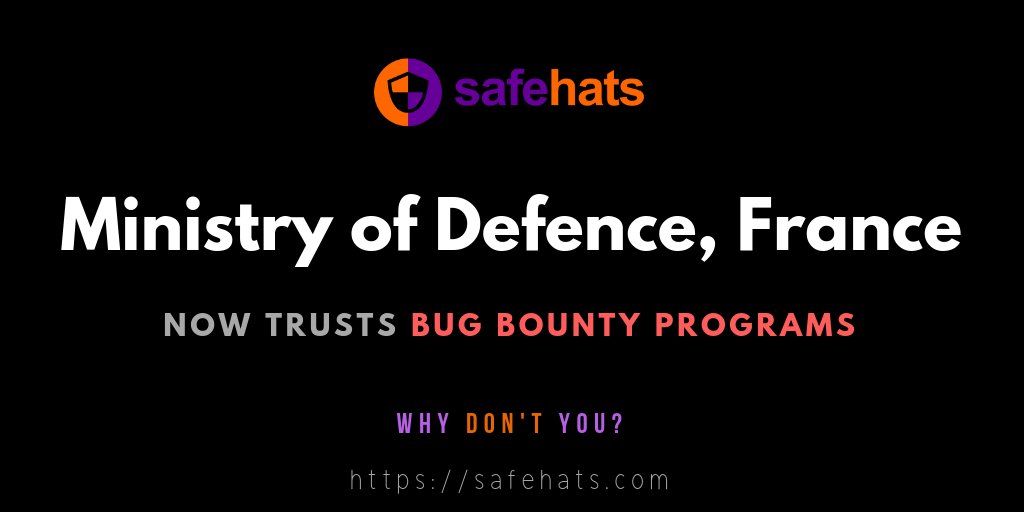 Bug Bounty receives acceptance in Defence units across the world: Followed by the Department of Defense in USA, the France’s Ministry of Defence (MoD) have started their bug bounty program.

To know more: safehats.com 
#defense #cybersecurity #cybersecurityawareness
