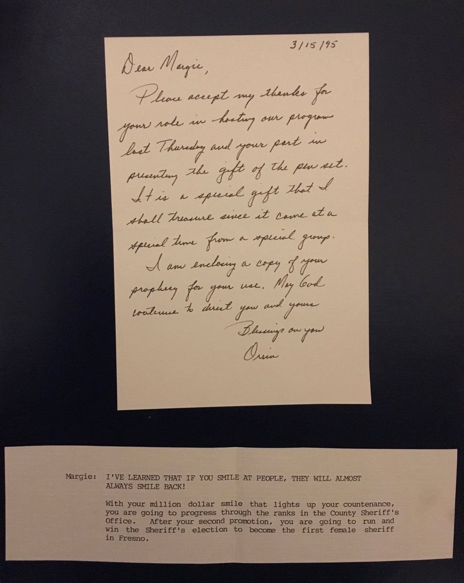 MargaretMims's tweet image. Reflecting on my 39 year career.  This is a letter and prophecy from my Fresno Pacific University professor written in 1995.  He predicted I would be Sheriff someday.