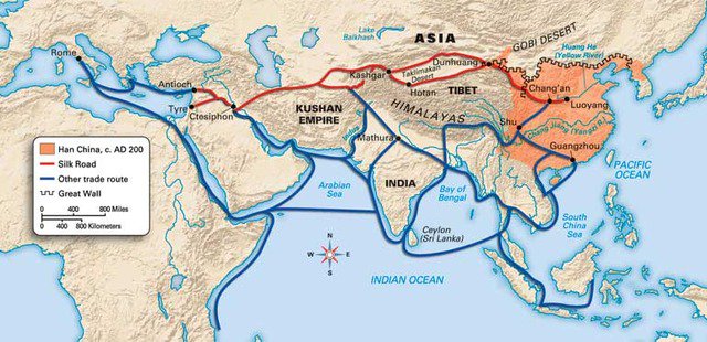 Silk Road trade routes, East to West, traded in Silk, Gold, Silver, Spices+ more, for thousands of years.The Horn of Africa was a migration path to Asia. many empires created, introducing Buddha's teachings.