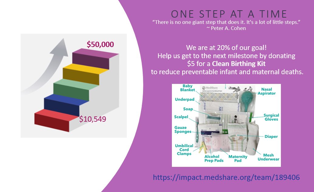 'The journey of a thousand miles begins with one step.' - Lao Tzu 
impact.medshare.org/team/189406
#birthingkit #infantmortality #maternalhealth #onestepatatime #givehope #savelives #fundraiser #donate