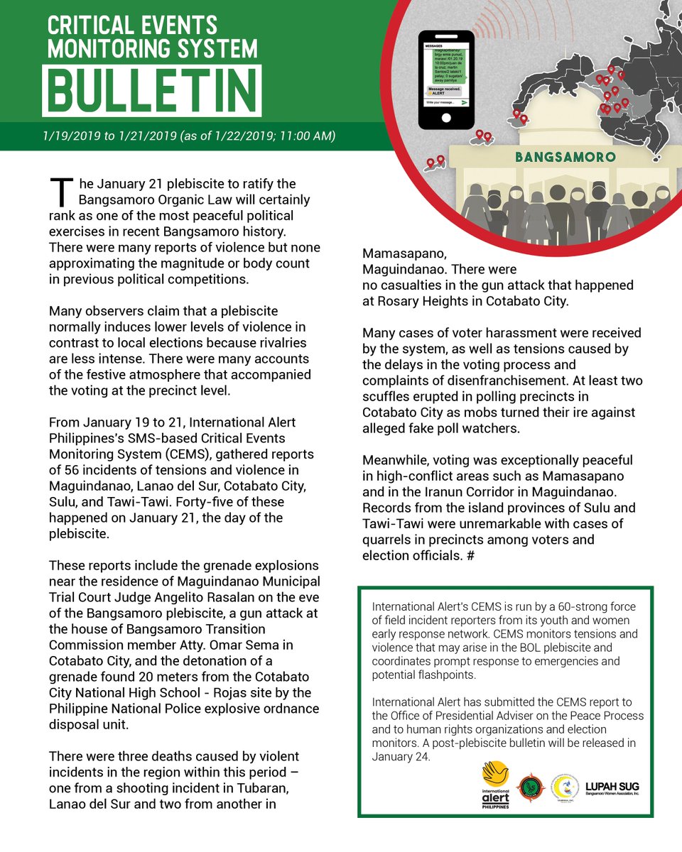 How peaceful was the #Bangsamoro plebiscite? Read our first Critical Events Monitoring System (CEMS) Bulletin. #BOL #BOLvote