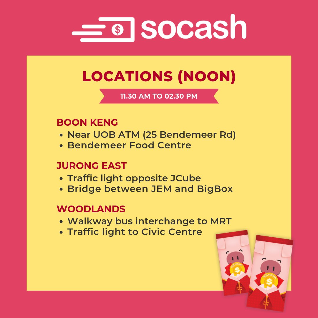 Happy Wednesday! We are running out of stocks soon! Grab our free Ang Baos while you still can! 

Re-tweet &amp; tag your friends who are nearby! 😀
#socashapp #freeangbaos #cny2019