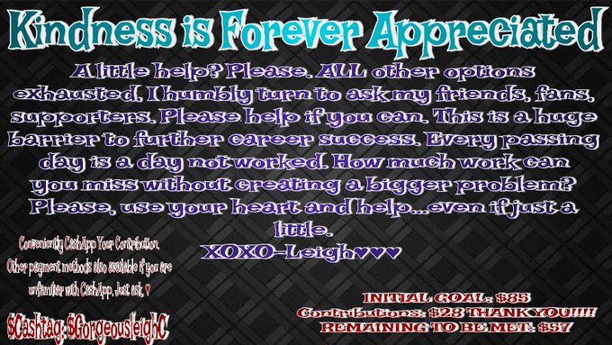 Progress.  $28 contributed so far. Thank you so much!!! &hearts;&hearts;&hearts; Remaining: $57. Your help is so appreciated<a href="/tag/manyvids"class="tags"><span>#manyvids</span></a><a href="/tag/mvsales"class="tags"><span>#mvsales</span></a>