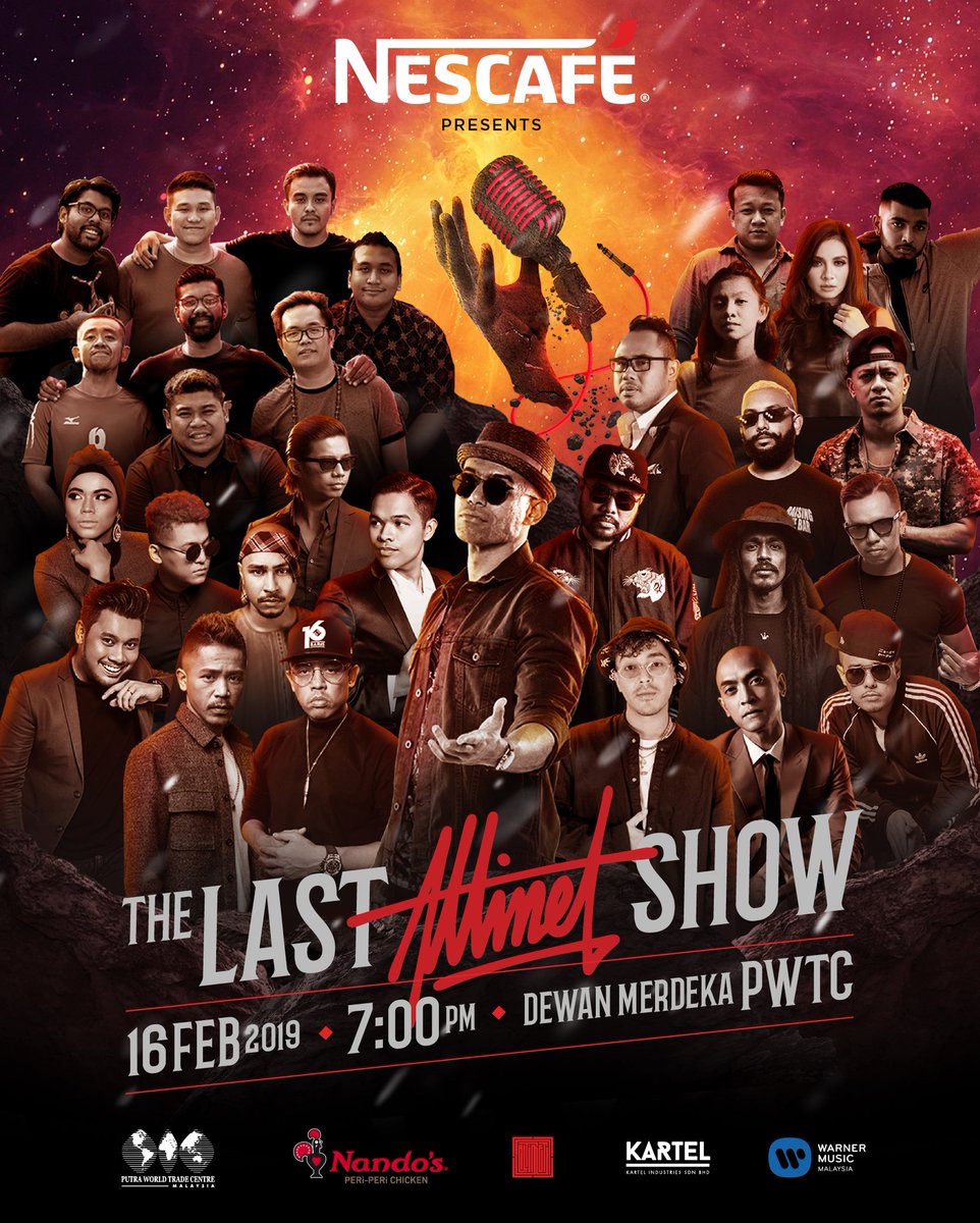 altimet's tweet photo. 2 jam, 26 lagu, 29 rakan artis di atas pentas terakhir aku sebagai rapper. Nescafé presents #TheLastAltimetShow, 16 Feb di Dewan Merdeka, PWTC. Let’s go! 💥 Beli tiket di https://t.co/8Znob9v26W https://t.co/VVDsoHjjXT