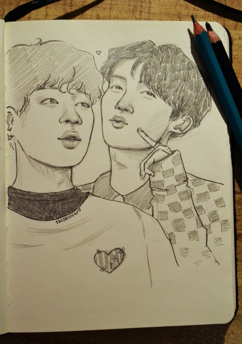 20190122 / day 22Jihope. (today was a really bad day but i felt happy drawing these two)  @BTS_twt
