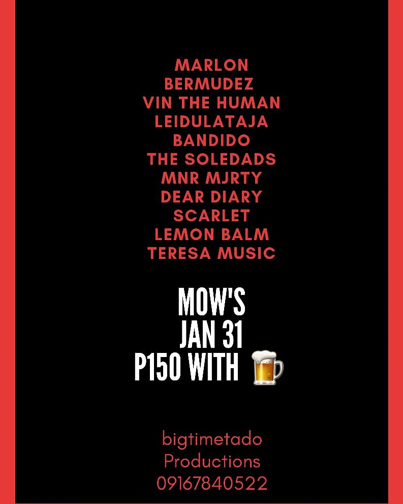 deardiarybandPH's tweet photo. Unang gig ngayong year 2019! Magkita-kita tayo sa Mow's ngayong January 31, Huwebes. Gate damage is 150 with free beer. Dito na rin namin ibigay mga cd's namin sainyo! Salamat sa Limitado , Bigtime Tado Productions at kay ma'am Leiz Jimenez! :D
#DearDiary #SupportIndie #Lezgaw https://t.co/zxCPMKNf3O