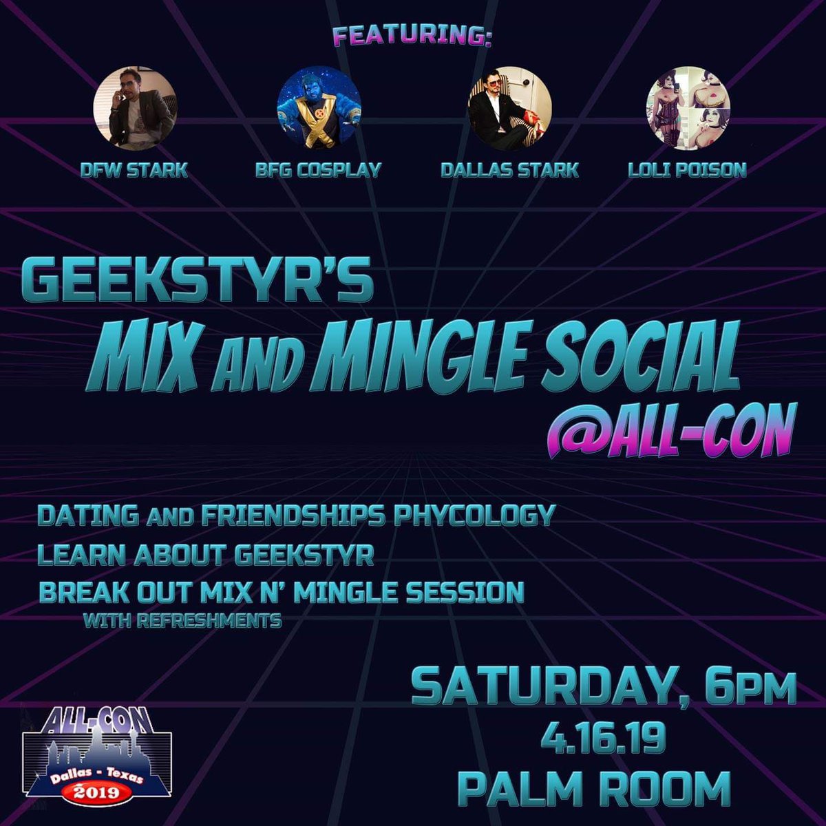 Come join us at All-Con as we learn about dating and friendship phycology! 
#allcon #dallascomiccon #geekswhosocial