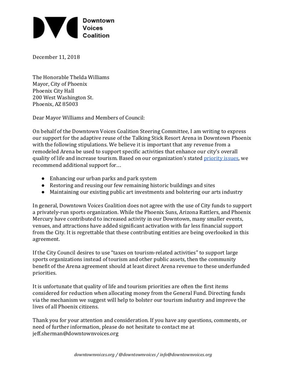 jimmcp's tweet photo. @rhondabannard @DowntownVoices recommends future Talking Stick Resort Arena revenue be earmarked to arts, parks, and preservation. https://t.co/xsR5PbdQRK