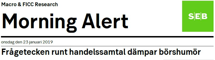 Godmorgon! Morning Alert från SEB med kommentarer runt nattens och morgonens händelser. Lite börsfrossa igår kväll kopplad till oro för handelssamtalen men det verkar ha lugnat sig nu på morgonen efter dementier från Vita huset. webapp.sebgroup.com/mbs/research.n…
