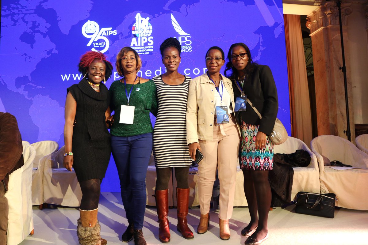 5 ladies from Africa at <a href="/AIPSmedia/">AIPS MEDIA</a> Congress.. From R-L
1. Jeane Bertile - President Cameroon sports journos
2. Élisabeth Goli - Ivory coast
3. <a href="/evelynwatta/">Evelyn Watta</a> - Vice President <a href="/AIPSmedia/">AIPS MEDIA</a> 
4. Anne Marie Nguessan, présidente of Ivory coast Sports journos