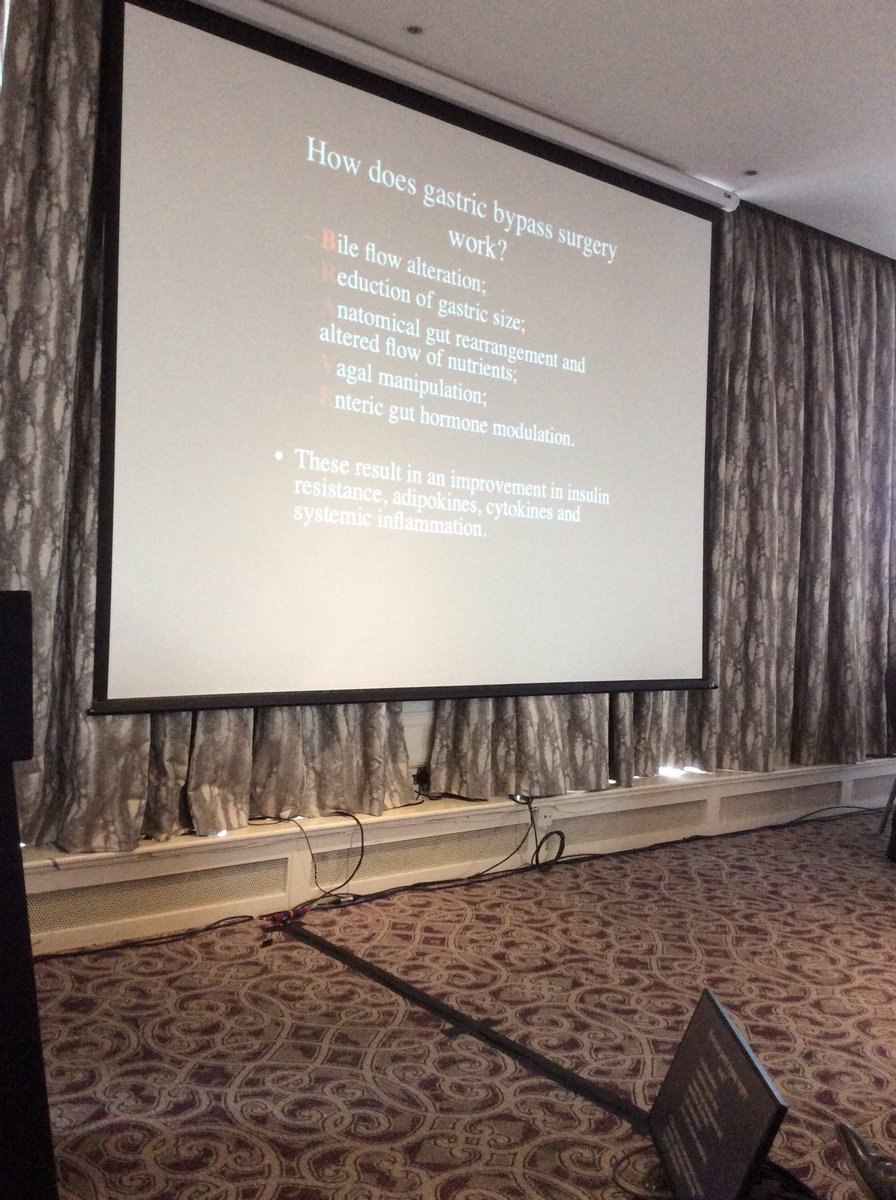 Mpmok's tweet photo. Ahmed Ahmed - “why I choose roux en y gastric bypass: less risk of nutritional issues / good weight loss”. Mechanism of action includes impact on gut hormones #BOMSS2019 https://t.co/rgEjrnDIaD