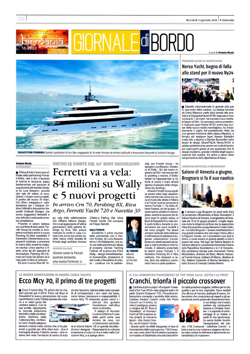 Gentedimare20's tweet photo. L'APPUNTAMENTO DEL MERCOLEDI' CON IL GIORNALE DI BORDO (IL GIORNALE) - SPECIALE DUSSELDORF
#AlbertoGalassi #lucabassani #FerrettiGroup #Wally #CantiereNauticoCranchi #PaolaCranchi #GuidoCranchi #NereaYacht #MonteCarloYachts #LuigiBrugnaro #BootDüsseldorf #SaloneNauticoVenezia https://t.co/yvvck4ayNv