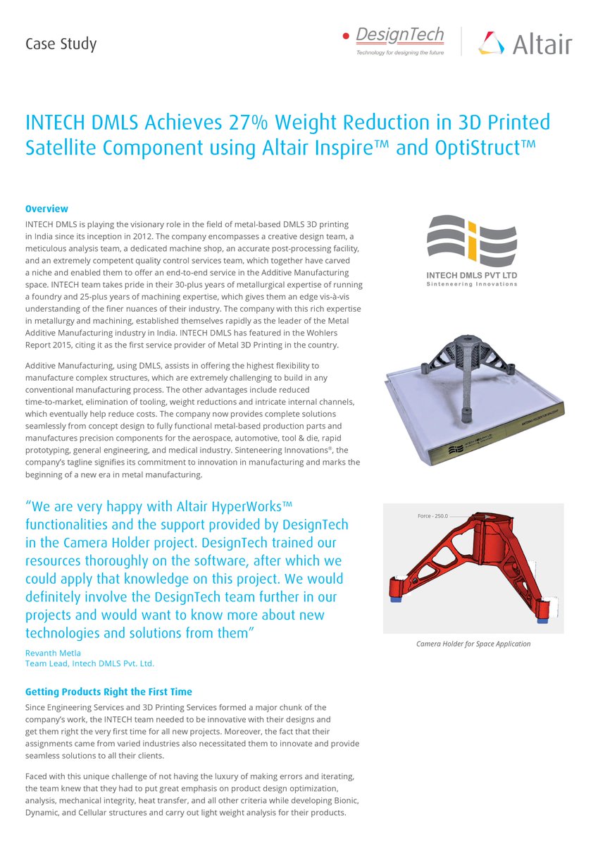 DesignTech_CAD's tweet image. INTECH DMLS Achieves 27% Weight Reduction in #3Dprinted Satellite Component using Altair Inspire & OptiStruct
Read #CaseStudy #DesignTechSys #Altair_India #Altair #Engineering #CAE #Software #Solution #OptiStruct #Topology #Optimization #Metal #3DPrinting #AdditiveManufacturing