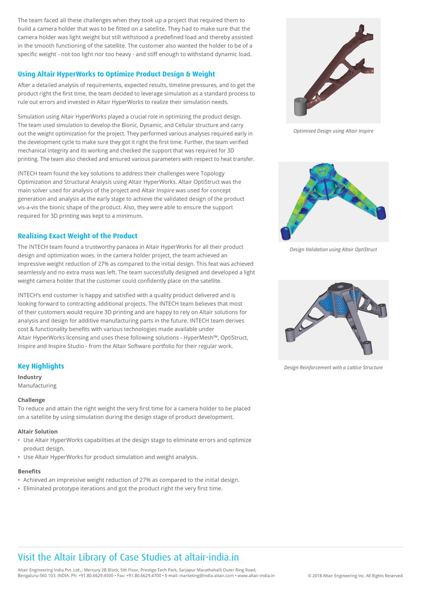 DesignTech_CAD's tweet image. INTECH DMLS Achieves 27% Weight Reduction in #3Dprinted Satellite Component using Altair Inspire & OptiStruct
Read #CaseStudy #DesignTechSys #Altair_India #Altair #Engineering #CAE #Software #Solution #OptiStruct #Topology #Optimization #Metal #3DPrinting #AdditiveManufacturing