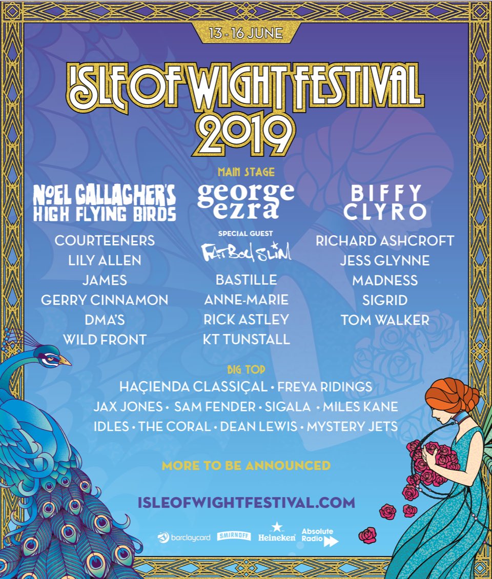 Morning all. Once you've snapped the icicles off the ends of your noses, close your eyes and think of Summer ☀️☀️☀️

LOVE @IsleOfWightFest 
 
Buzzing to be playing with
@NoelGallagher @thecourteeners @lilyallen @wearejames @dmas & of course...@GerryCinnamon 

Tickets Friday - 9am
