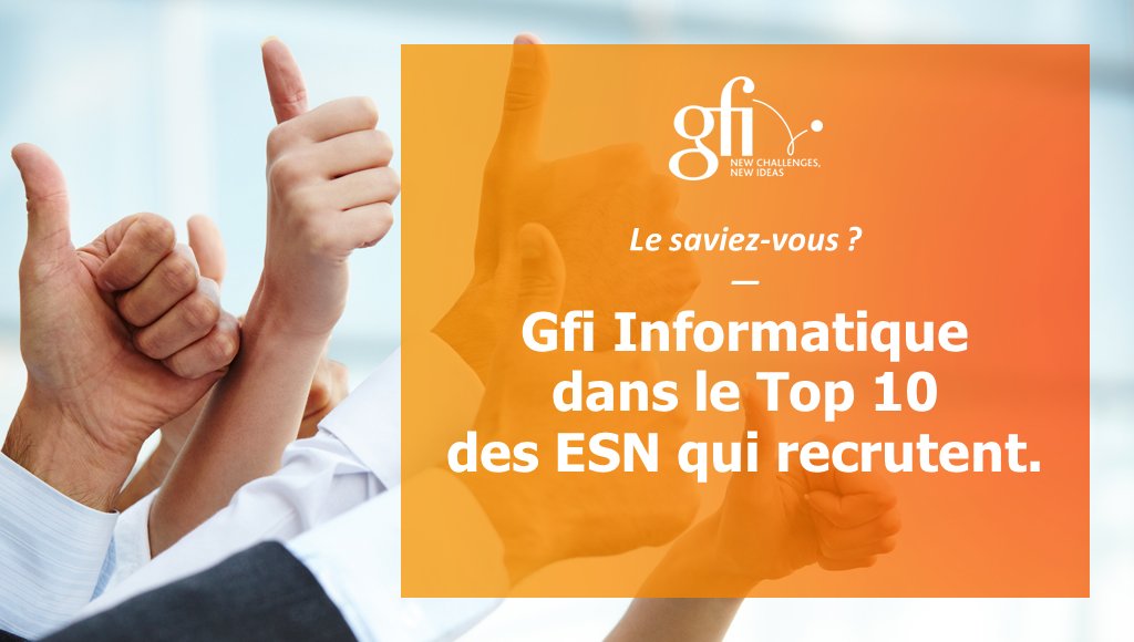 📢 [Le #saviezvous ?] @gfiinformatique  est dans le top 10 des Entreprises de Services du Numérique qui recrutent en #France pour 2019 !

Pour en savoir plus ▶️ bit.ly/2U8cG8v (source : <a href="/JDNebusiness/">Journal du Net</a>)